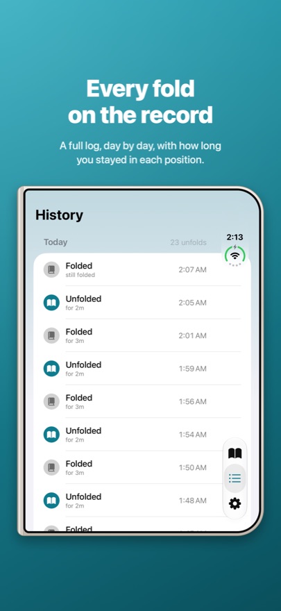 The History log, with how long each position lasted